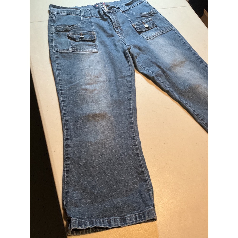 Urban Culture For Her Cropped Jeans Medium Wash Cargo Pocket Capri Size 13